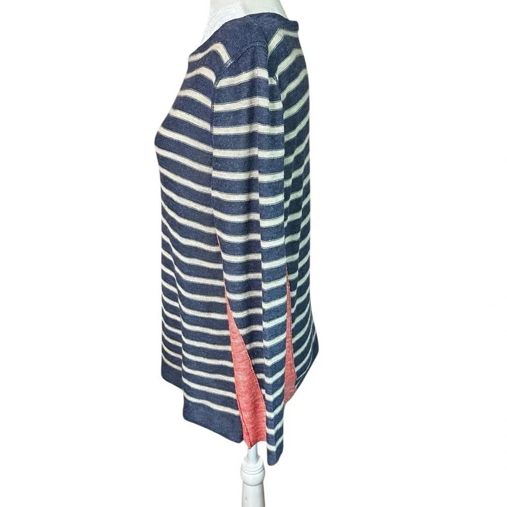 Tory Burch Blue and White Crew Neck Linen Sweater Size L